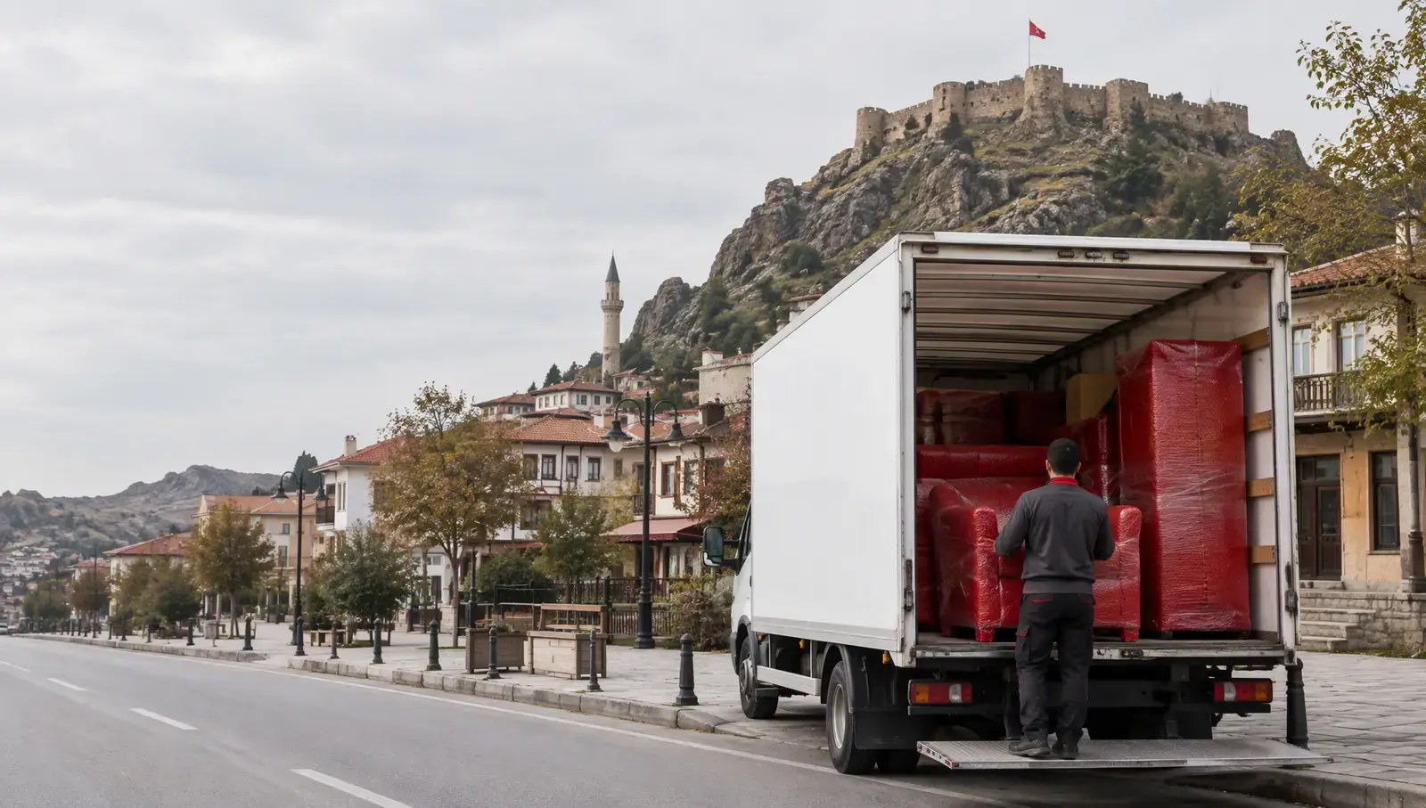 Çankırı'da şehir merkezi ve kale tepesi; yapay zekâ ile oluşturulmuş görsel