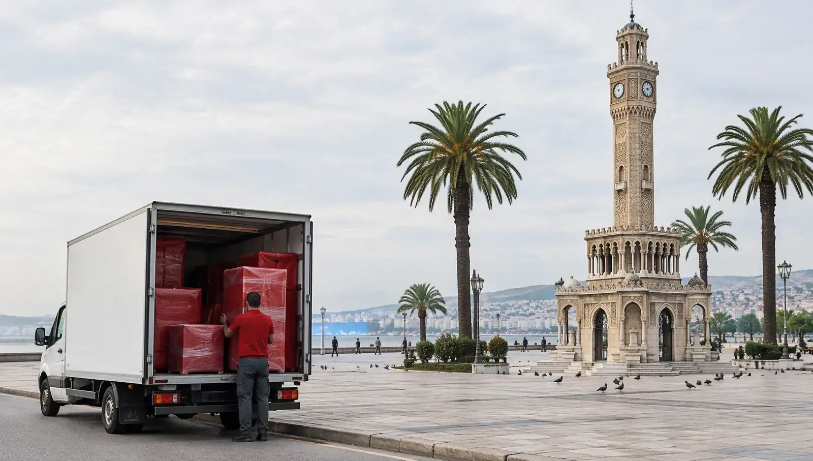 İzmir'de Konak Meydanı ve Saat Kulesi; yapay zekâ ile oluşturulmuş görsel