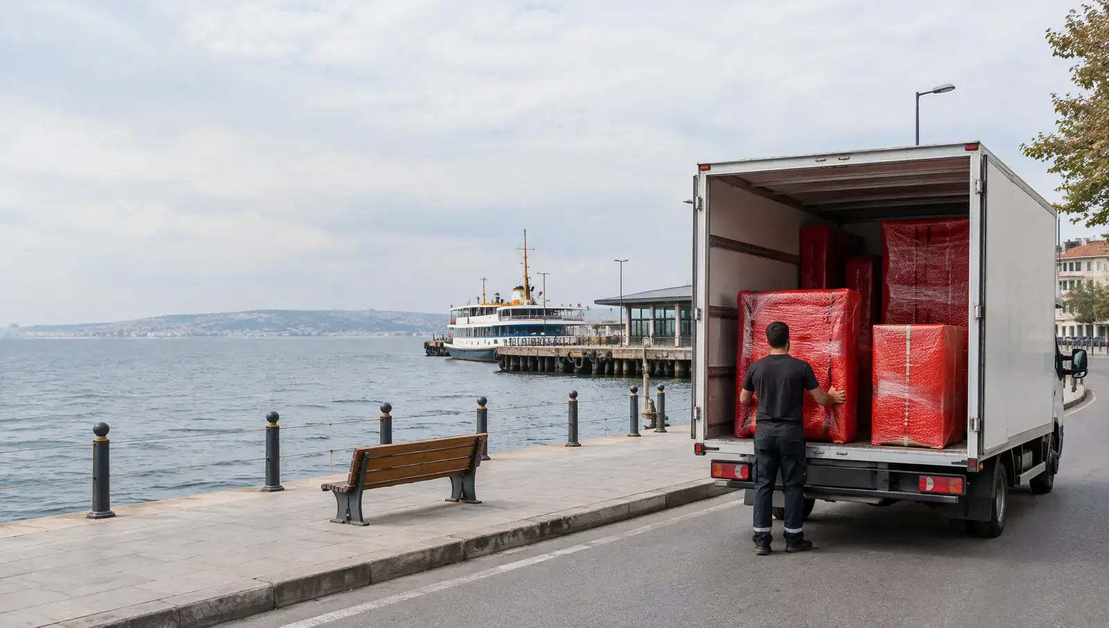 Yalova'da sahil yolu ve iskele; yapay zekâ ile oluşturulmuş görsel