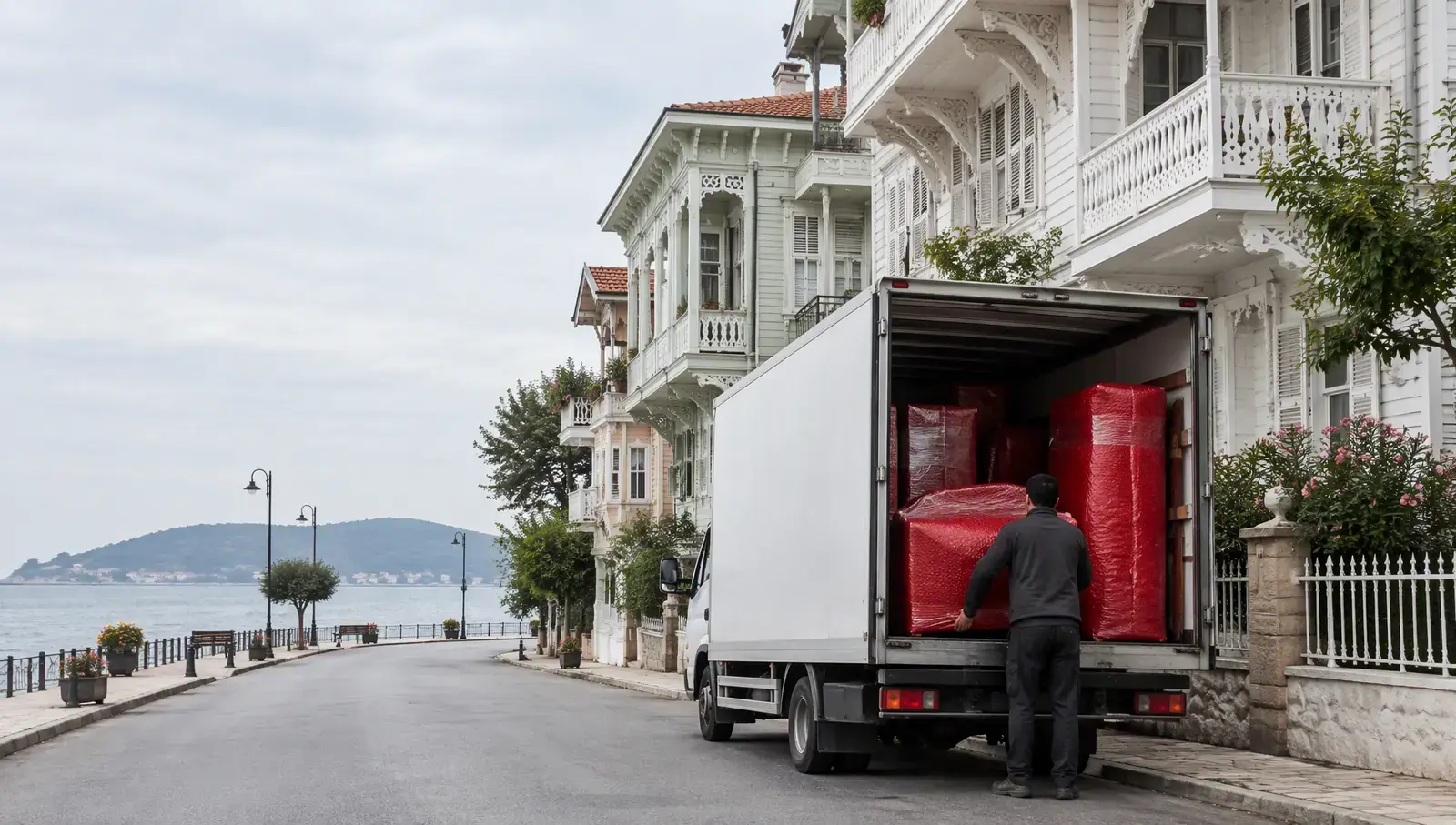 Büyükada'da iskele ve köşkler; yapay zekâ ile oluşturulmuş görsel