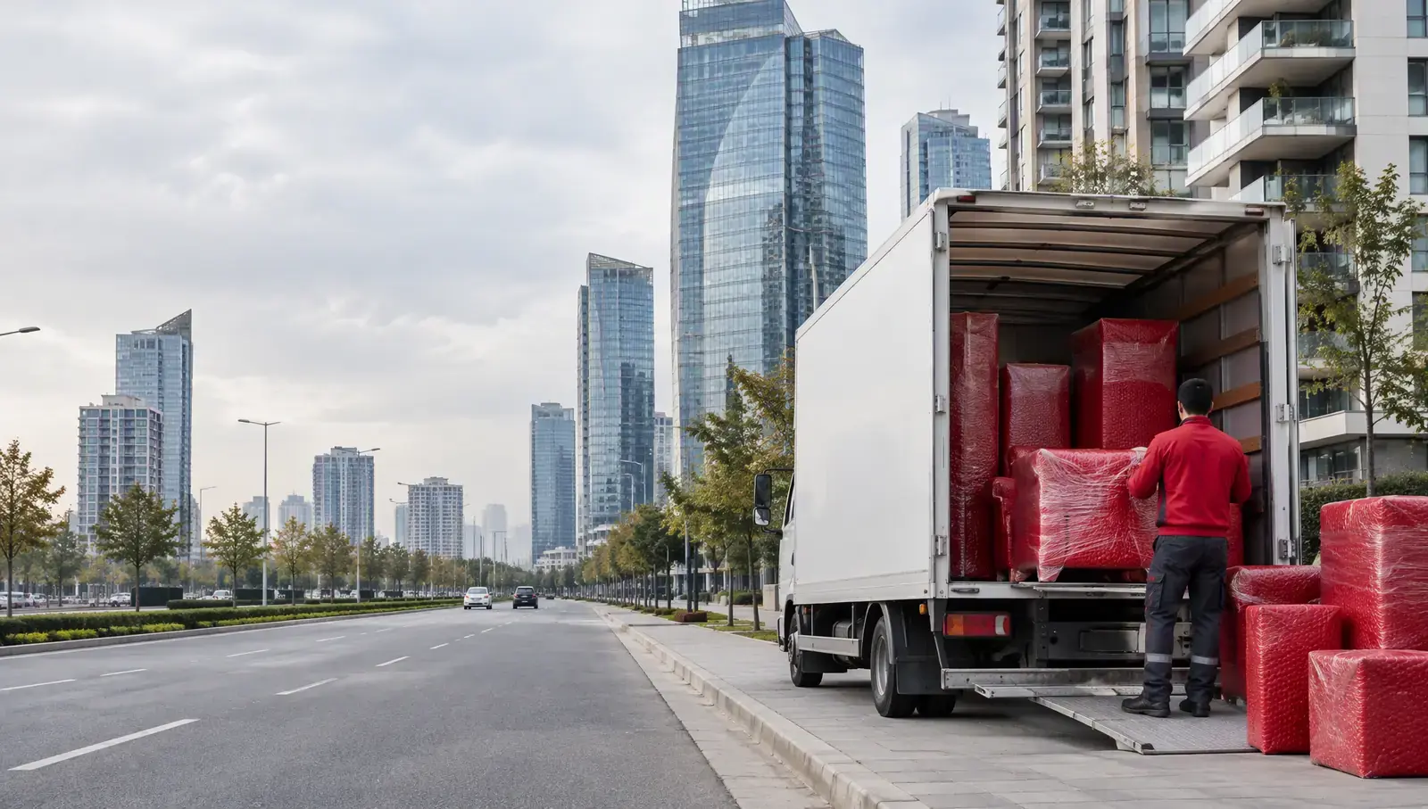 Ataşehir'de finans merkezi kuleleri ve bulvar; yapay zekâ ile oluşturulmuş görsel