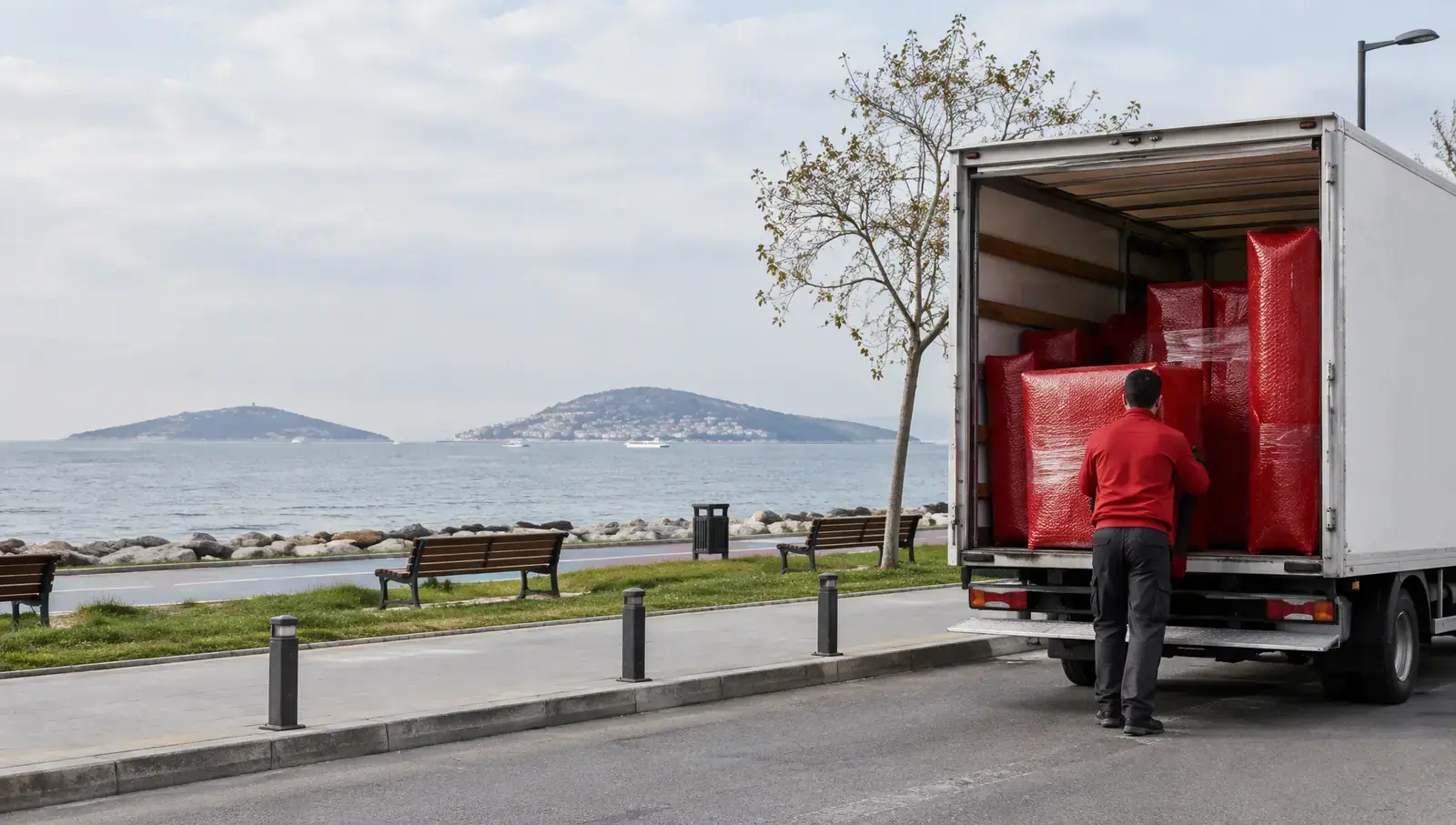 Maltepe'de sahil parkı ve Adalar manzarası; yapay zekâ ile oluşturulmuş görsel