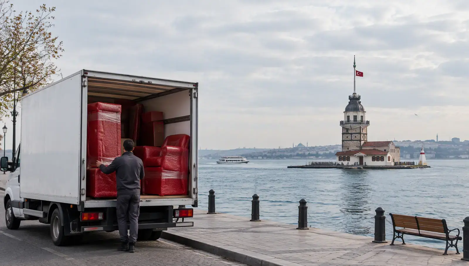 the Üsküdar waterfront with the Maiden's Tower; AI-generated image