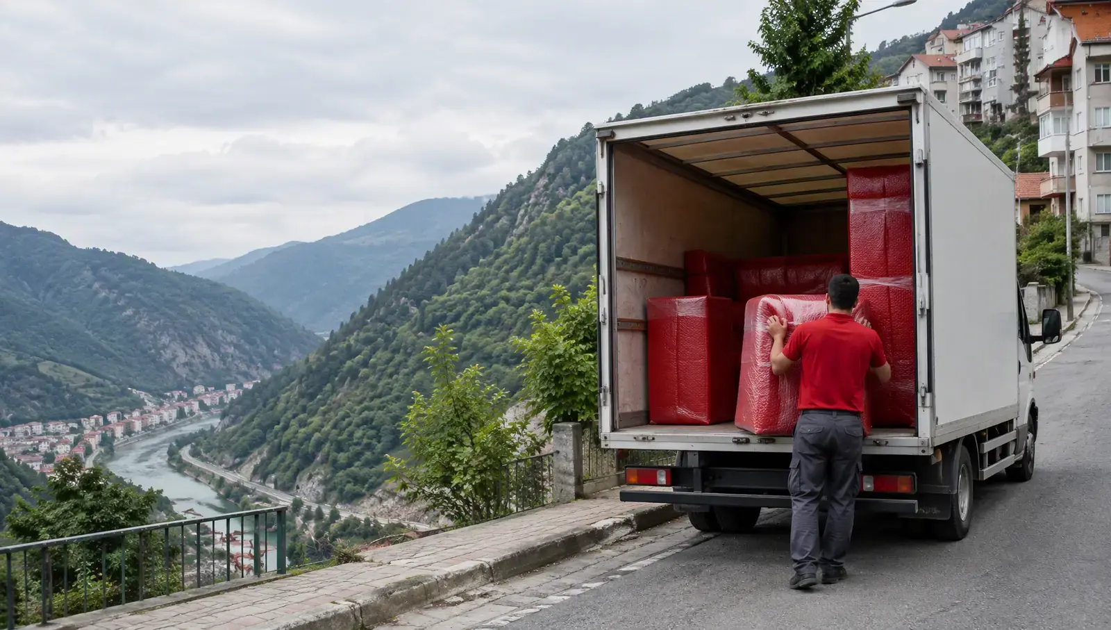 Artvin'de Çoruh Vadisi'ne bakan yamaç yolu; yapay zekâ ile oluşturulmuş görsel