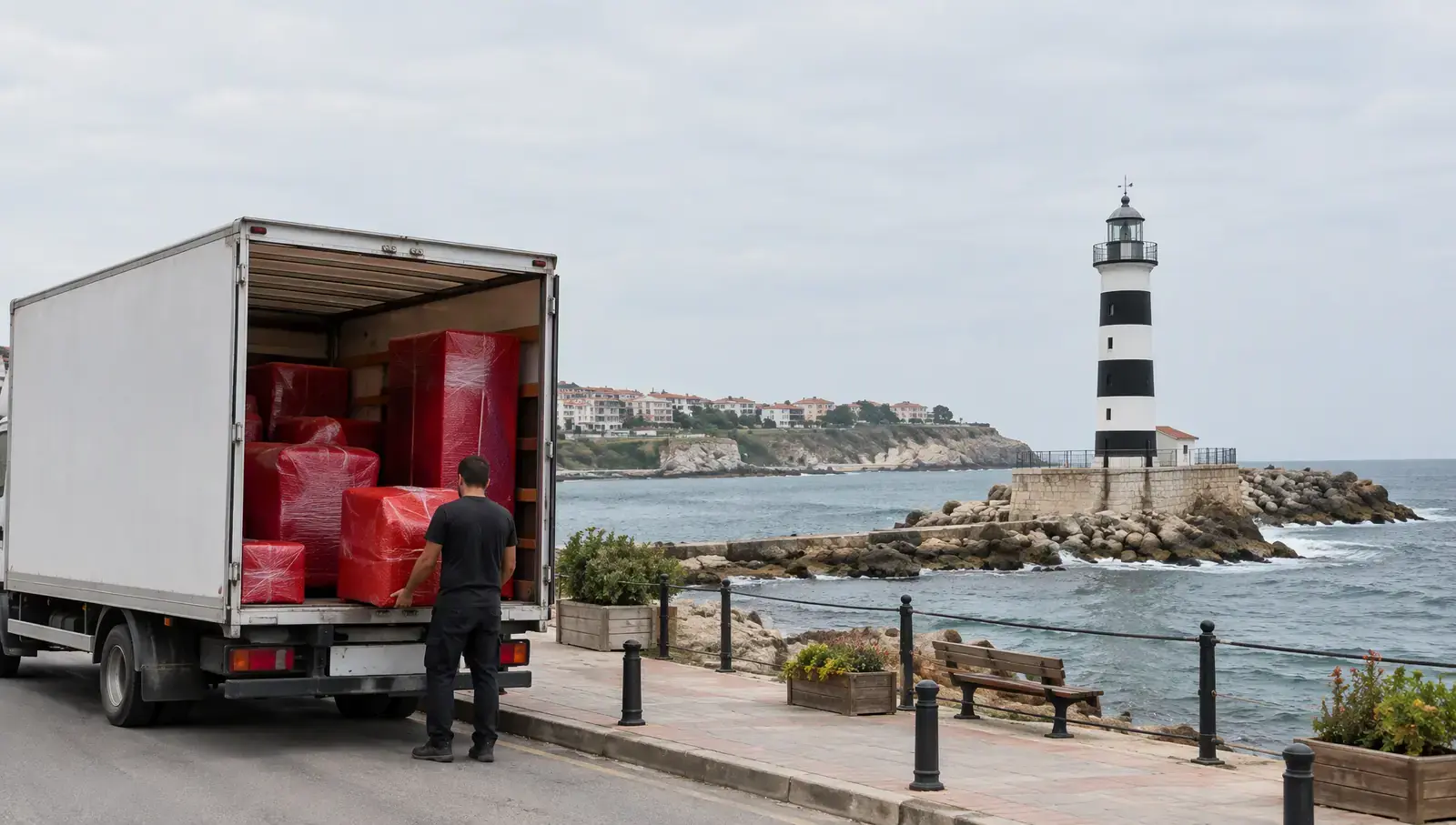 Şile'de deniz feneri ve sahil; yapay zekâ ile oluşturulmuş görsel